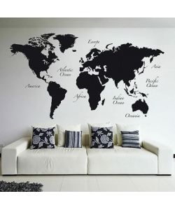 STICKER MURALE GIANT 'BLACK WORLD MAP', 280x100 CM